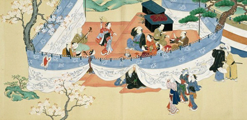 Scene of spring (partying under cherry blossoms) from the Genre Scenes in the Four Seasons