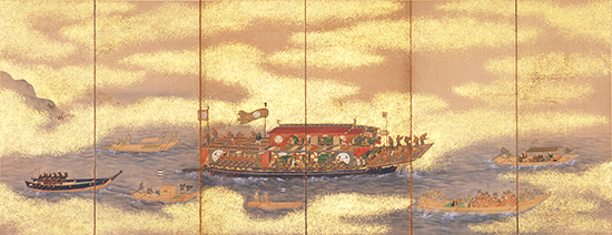 朝鮮通信使御楼船図屏風　18世紀　6曲1隻