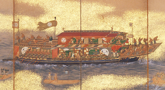 朝鮮通信使御楼船図屏風　18世紀　6曲1隻